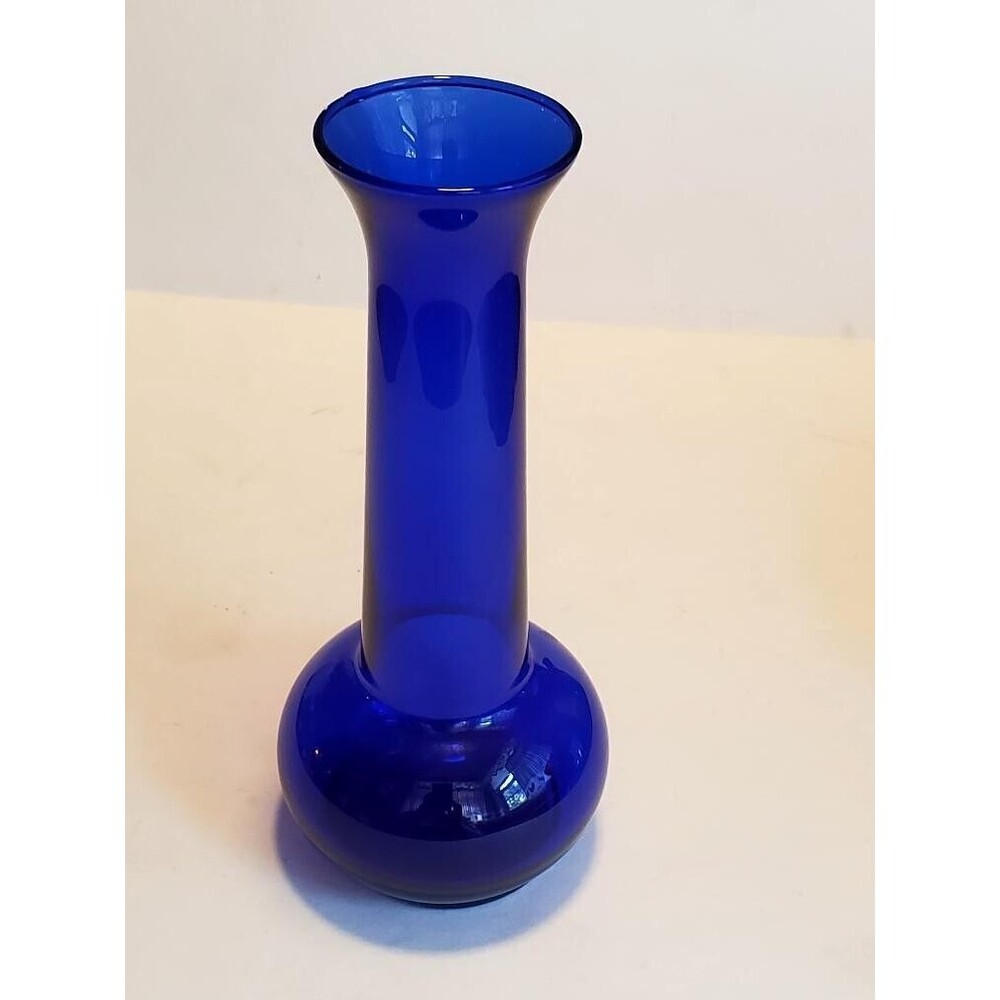 Vintage Cobalt Blue Glass Vase 7.5" Tall Ball Base 2" Across Top